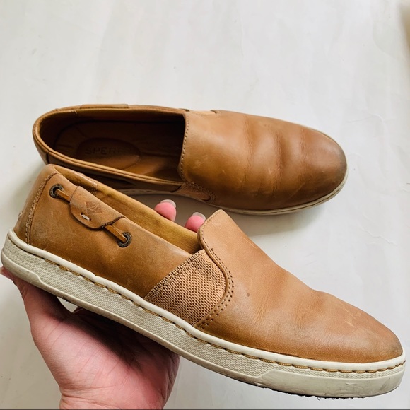 Sperry Shoes - SPERRY caramel tan slip on leather sneaker sz 8